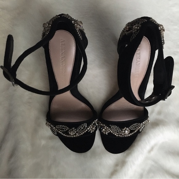 NIB Alexander McQueen Velvet Grosgrain Trim Crystal Embellished Sandals - Picture 5 of 16